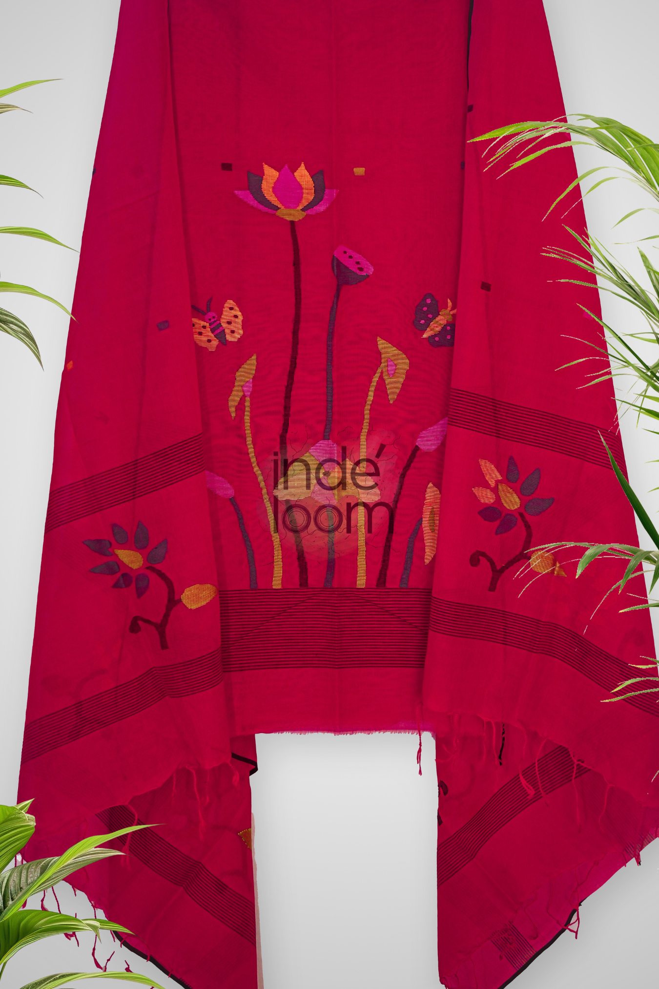 Cotton Jamdani 2 Piece Set Kurti & Dupatta with Ruby Red  -356