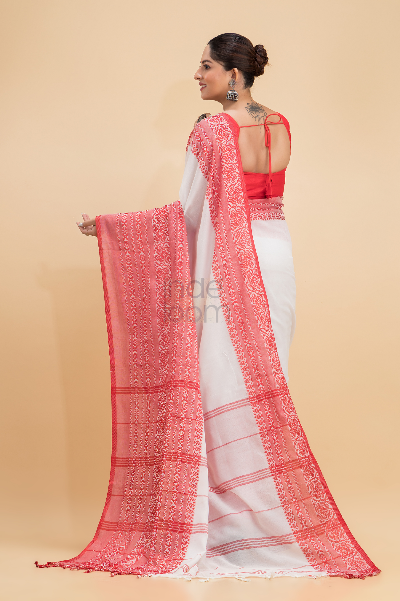 Dewali Silk Saree  Red Zari Border-002