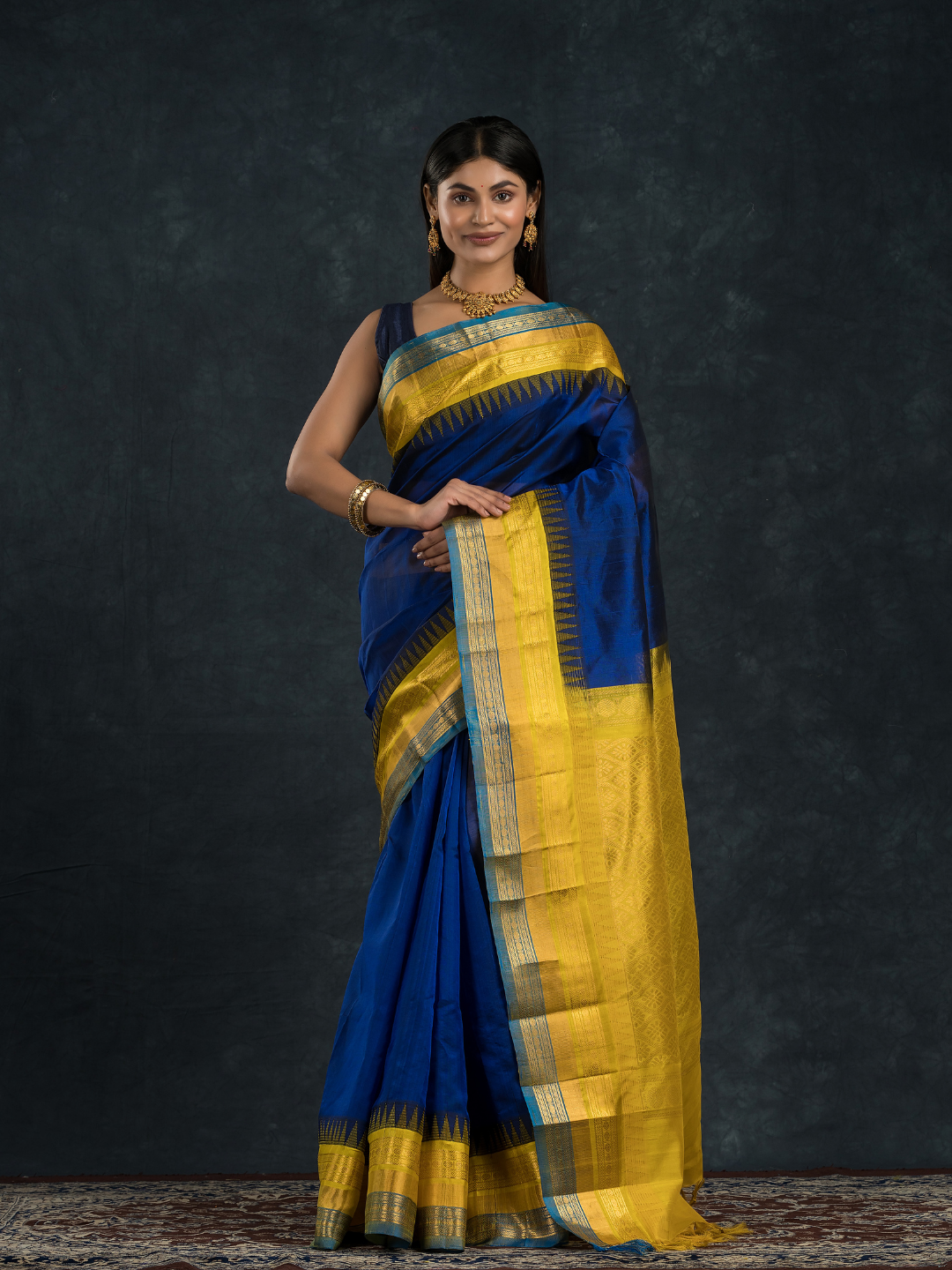 Pure handloom Navy Blue Korvai Saree - 139