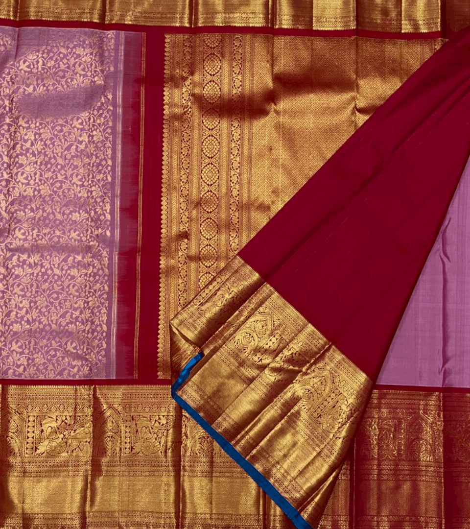 Baby Purple with Red  Border and Golden Pallu Kanjivaram Silk Saree-006