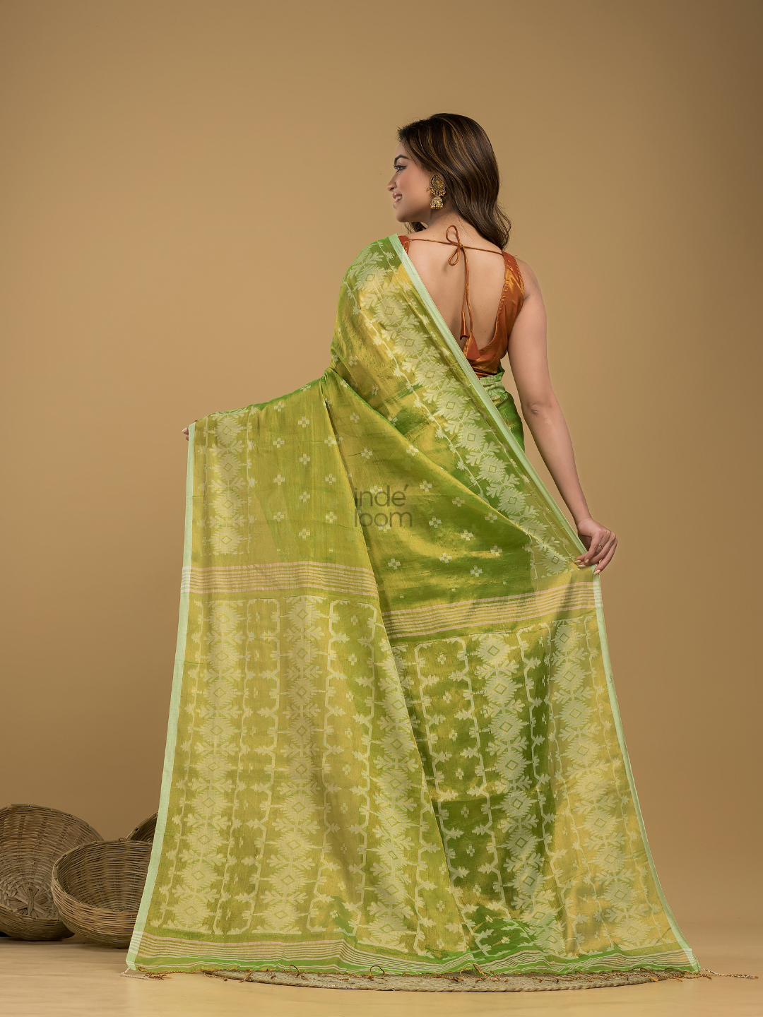 Jade Green Tissue  Silk Jamdani Saree - 002