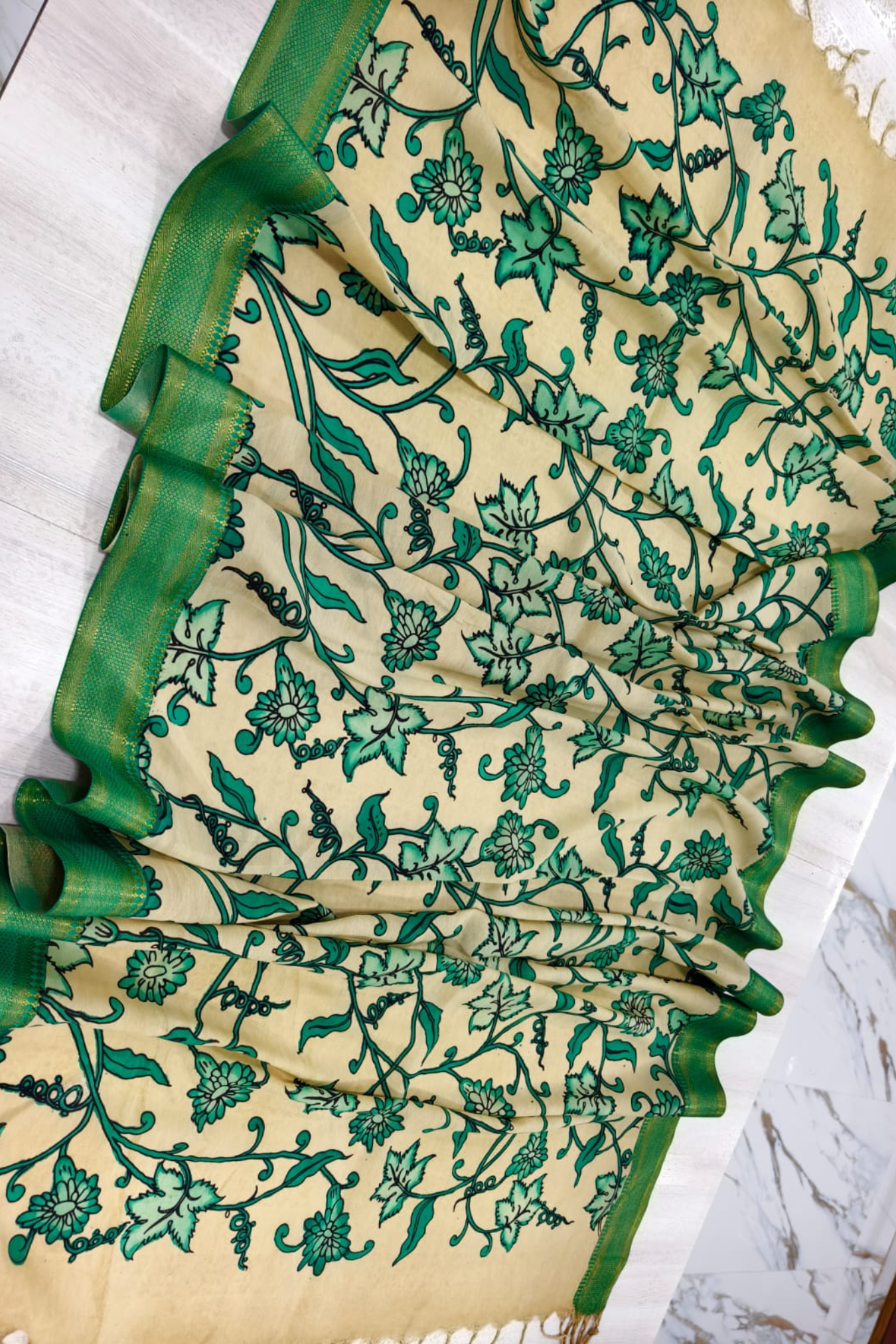 Sand Brown Design Bangalore silk Kalamkari Dupatta  -008