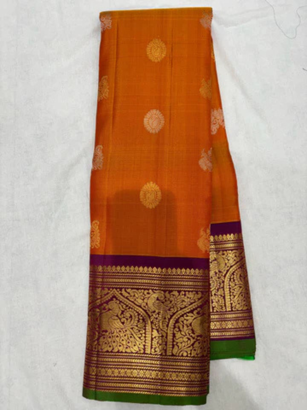 Pure Handwoven Gadwal Silk Saree Roman orange - 034