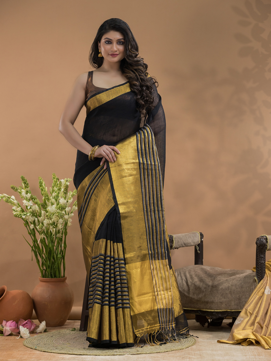 Coffee Brown Tissue Silk Saree-030