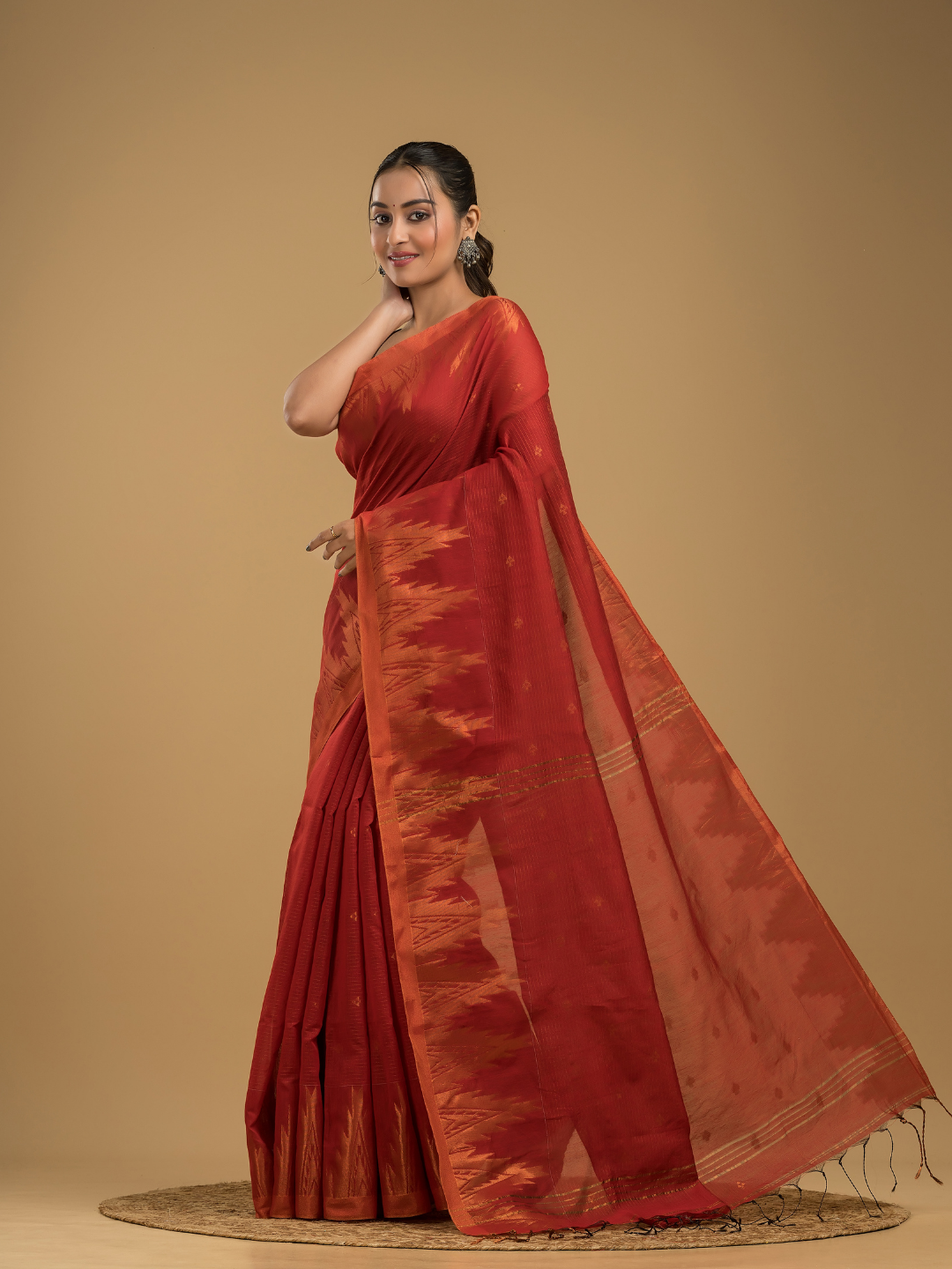 Ruby Red Cotton Silk Jamdani Saree - 015