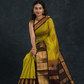 Pure handloom Korvai Silk Cotton Saree in Golden Ochre and Deep Brown Border - 109