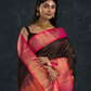 Korvai Saree Lakshadeepam Coal Black with Multishade Pink Border - 146