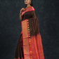 Korvai Saree Lakshadeepam Coal Black with Multishade Pink Border - 146