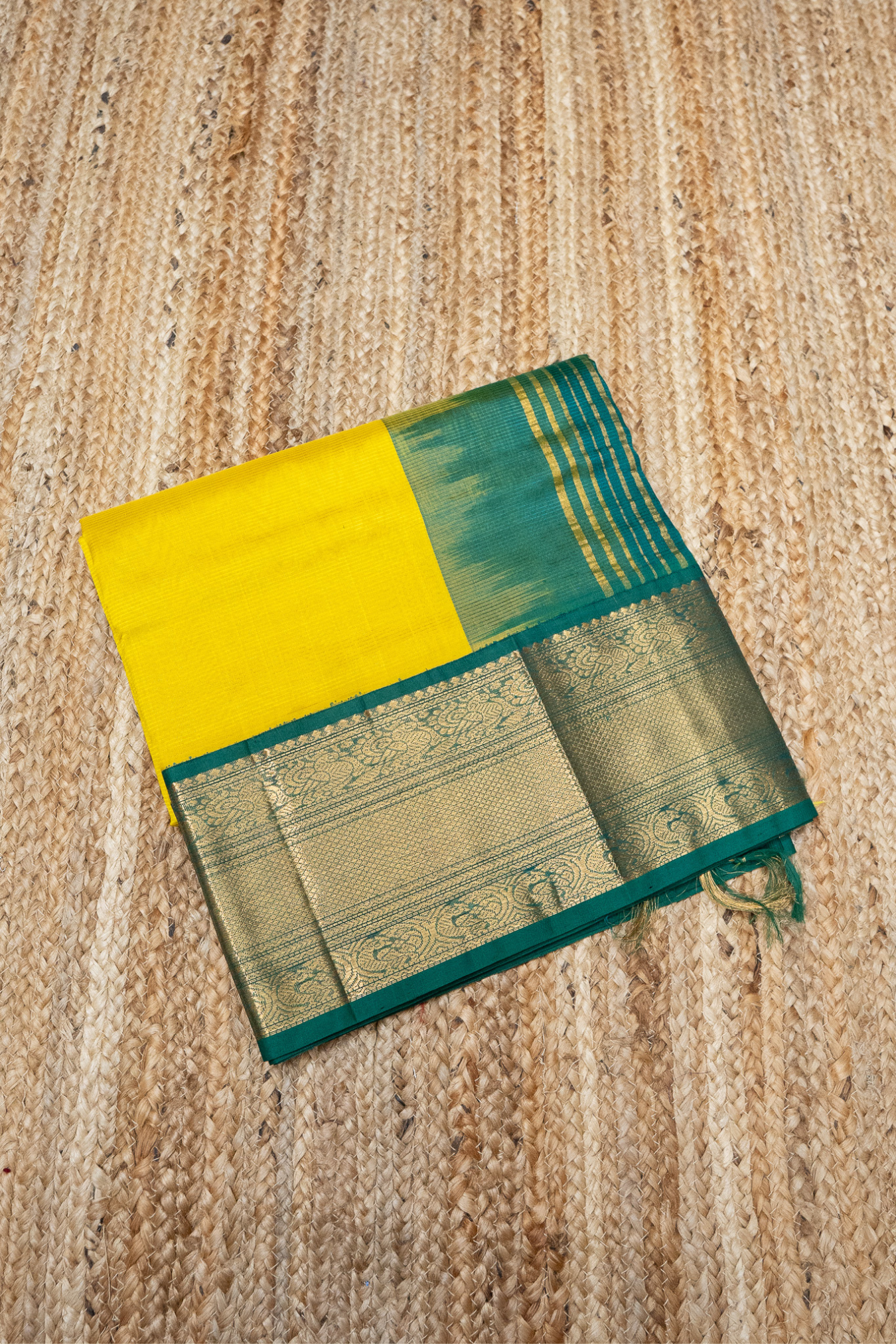 Golden Yellow and Forest Green Border  Korvai Saree-036