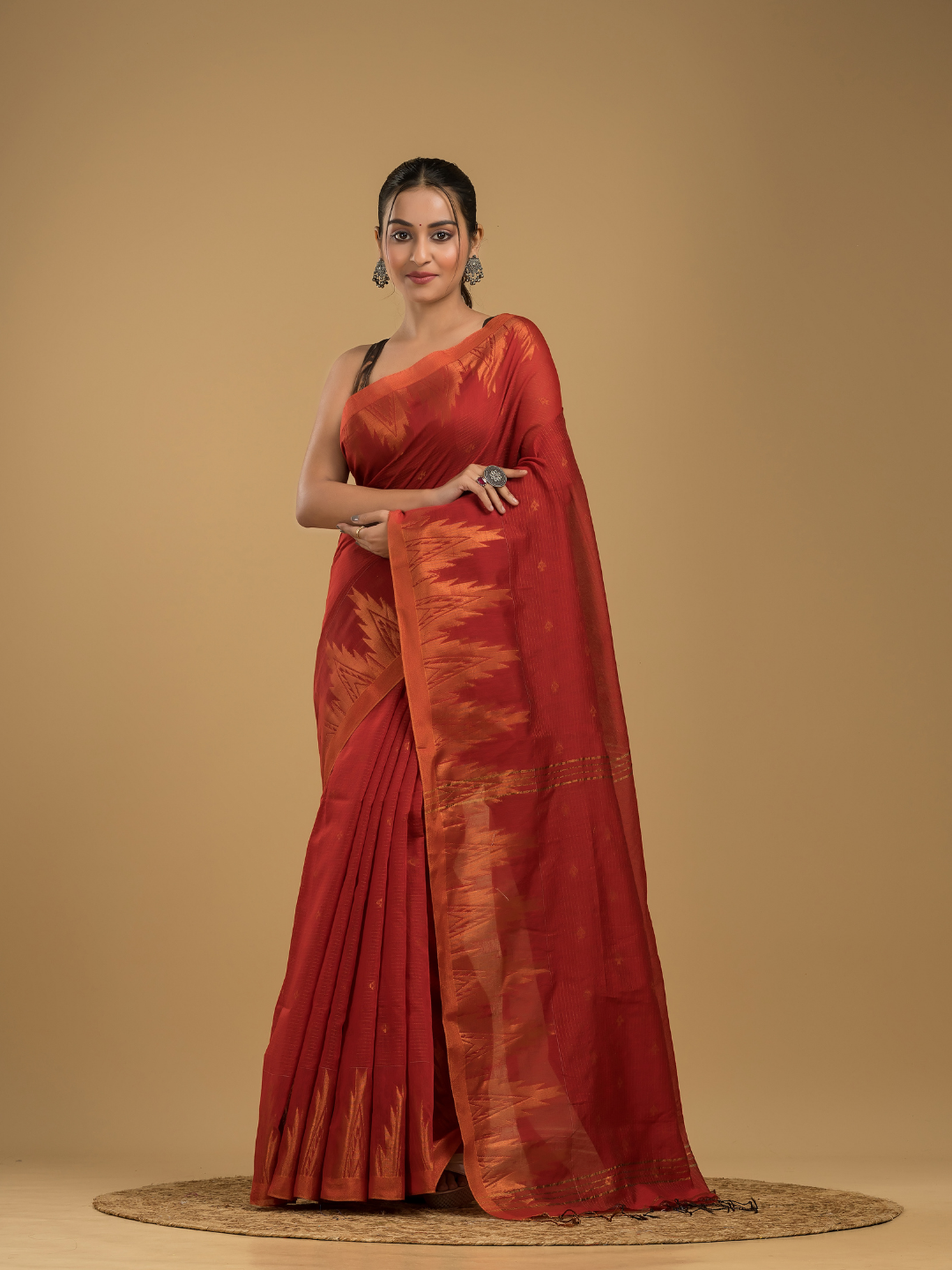 Ruby Red Cotton Silk Jamdani Saree - 015