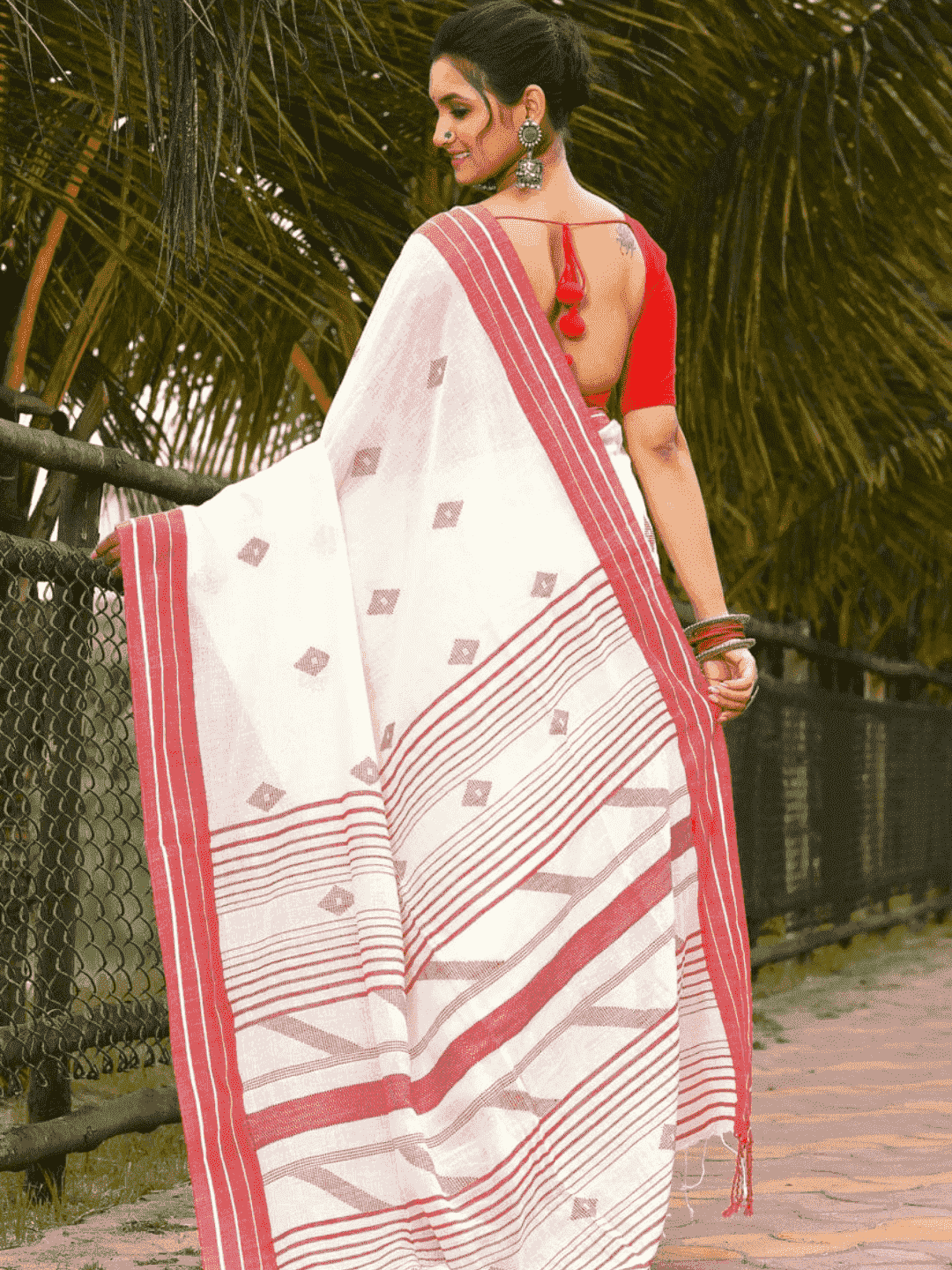 Lace White -Handloom Cotton Saree-077