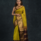 Pure handloom Korvai Silk Cotton Saree in Golden Ochre and Deep Brown Border - 109