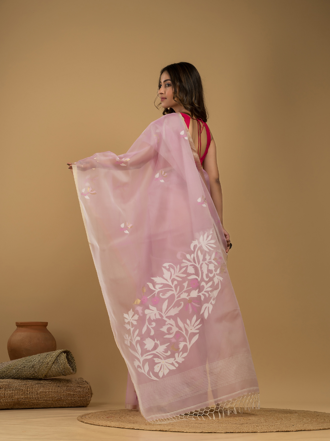 Jamdani Saree With Baby Pink - 016