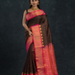 Korvai Saree Lakshadeepam Coal Black with Multishade Pink Border - 146