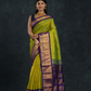 Pure handloom Korvai Saree with grand buttas Lime Green With Golden Blue Border - 116