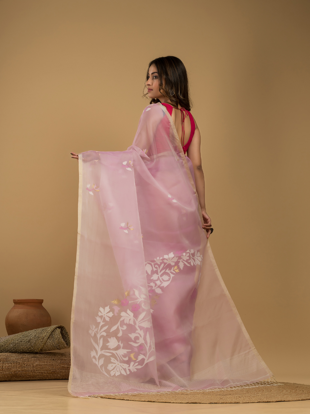 Jamdani Saree With Baby Pink - 016