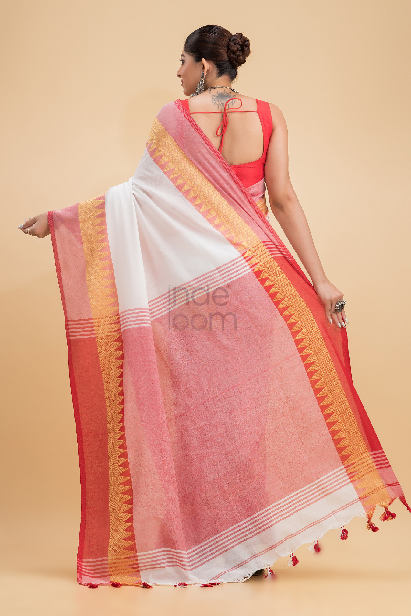 Dewali Silk Saree with Red and Golden Border-014 - indeloom