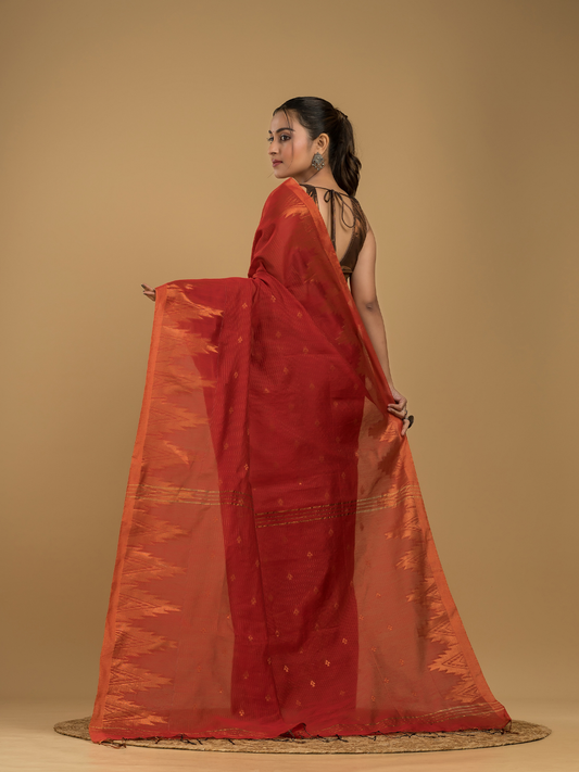 Ruby Red Cotton Silk Jamdani Saree - 015