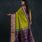 Pure handloom Korvai Saree with grand buttas Lime Green With Golden Blue Border - 116