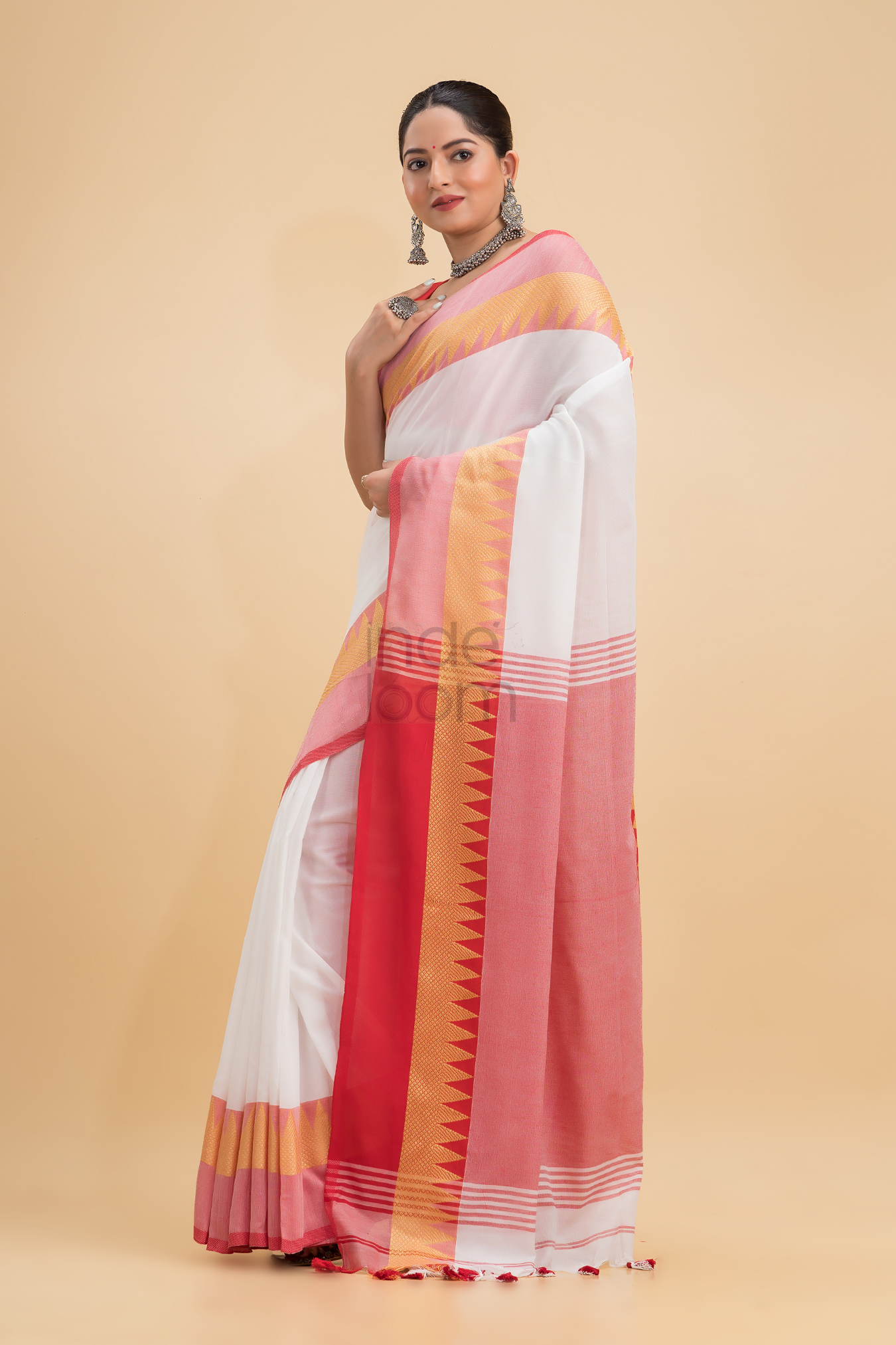 Dewali Silk Saree with Red and Golden Border-014 - indeloom