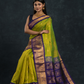 Pure handloom Korvai Saree with grand buttas Lime Green With Golden Blue Border - 116