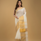 Cream White Linen Golden Zari  Saree - 016