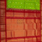 Leaf Green Silk Dotted Design with Silky Red Pallu and Border Kanjivaram Saree-031