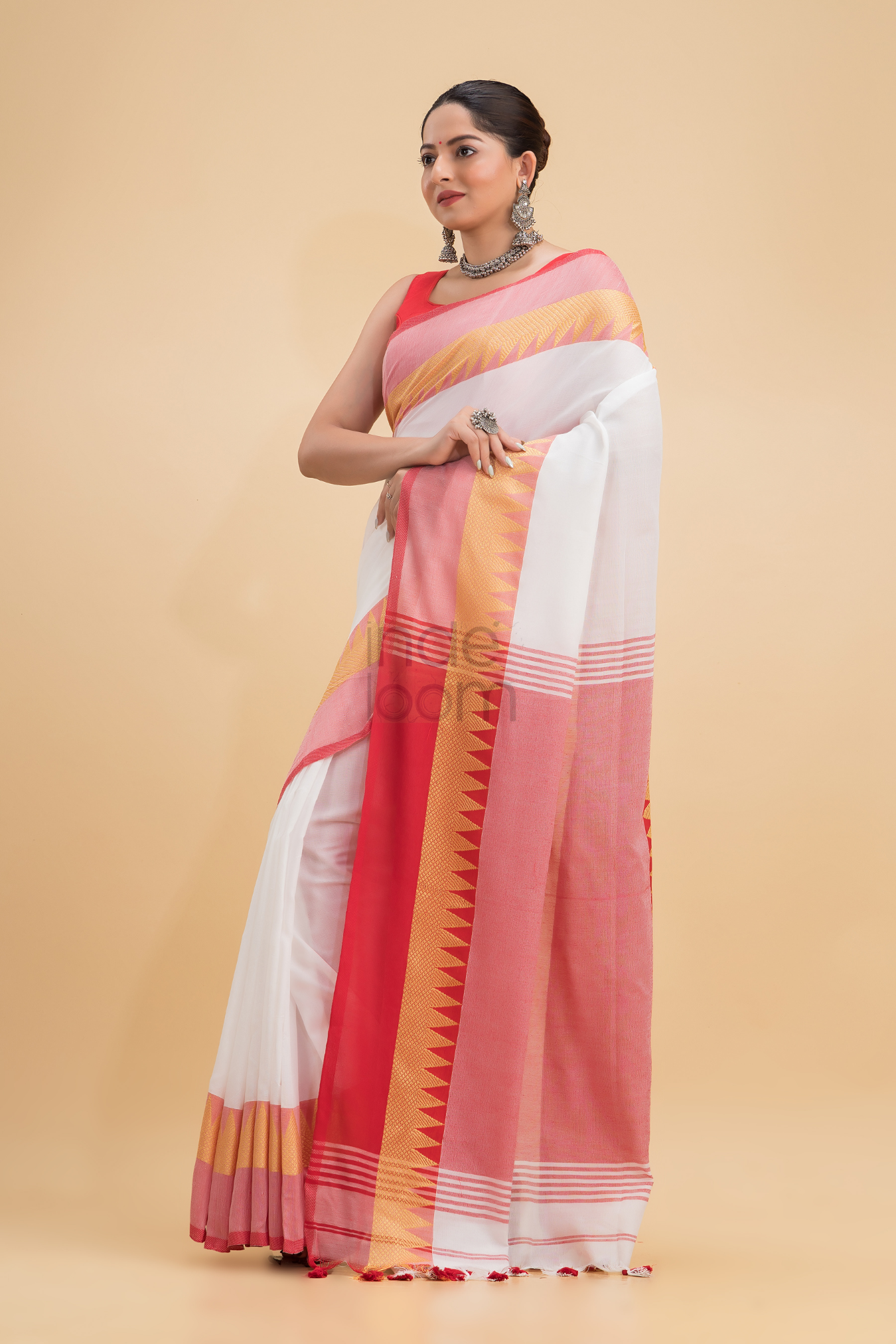 Dewali Silk Saree with Red and Golden Border-014 - indeloom