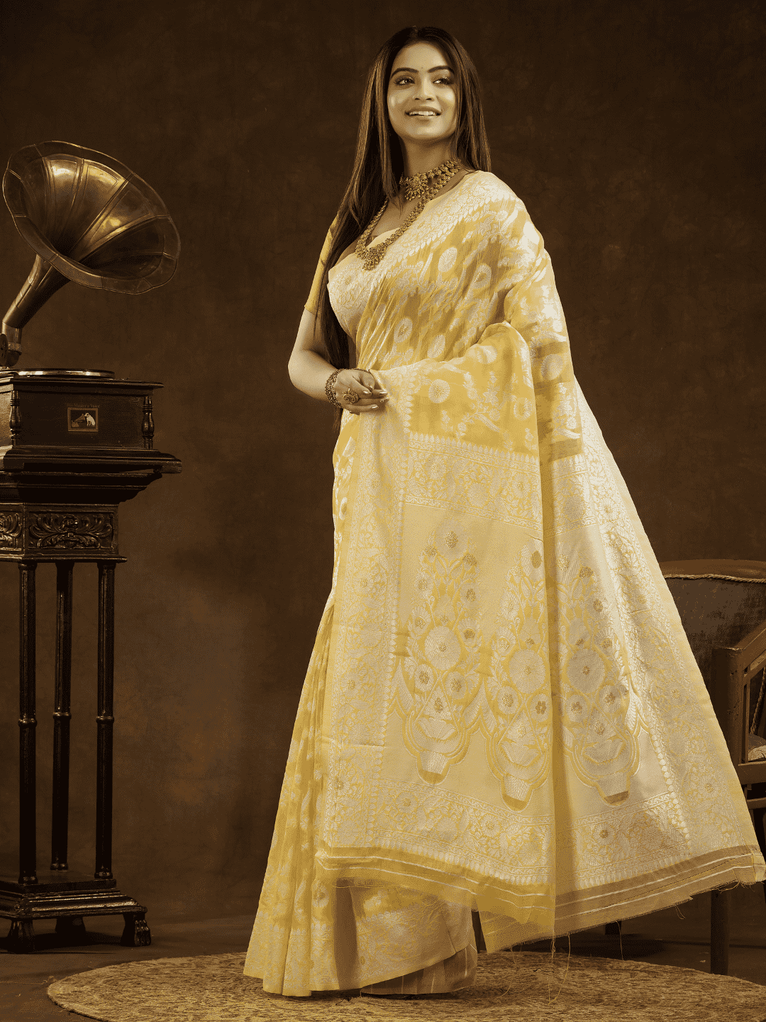 Light Yellow Cotton Silk Saree - 001