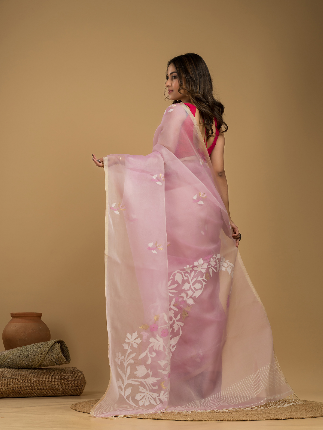 Jamdani Saree With Baby Pink - 016