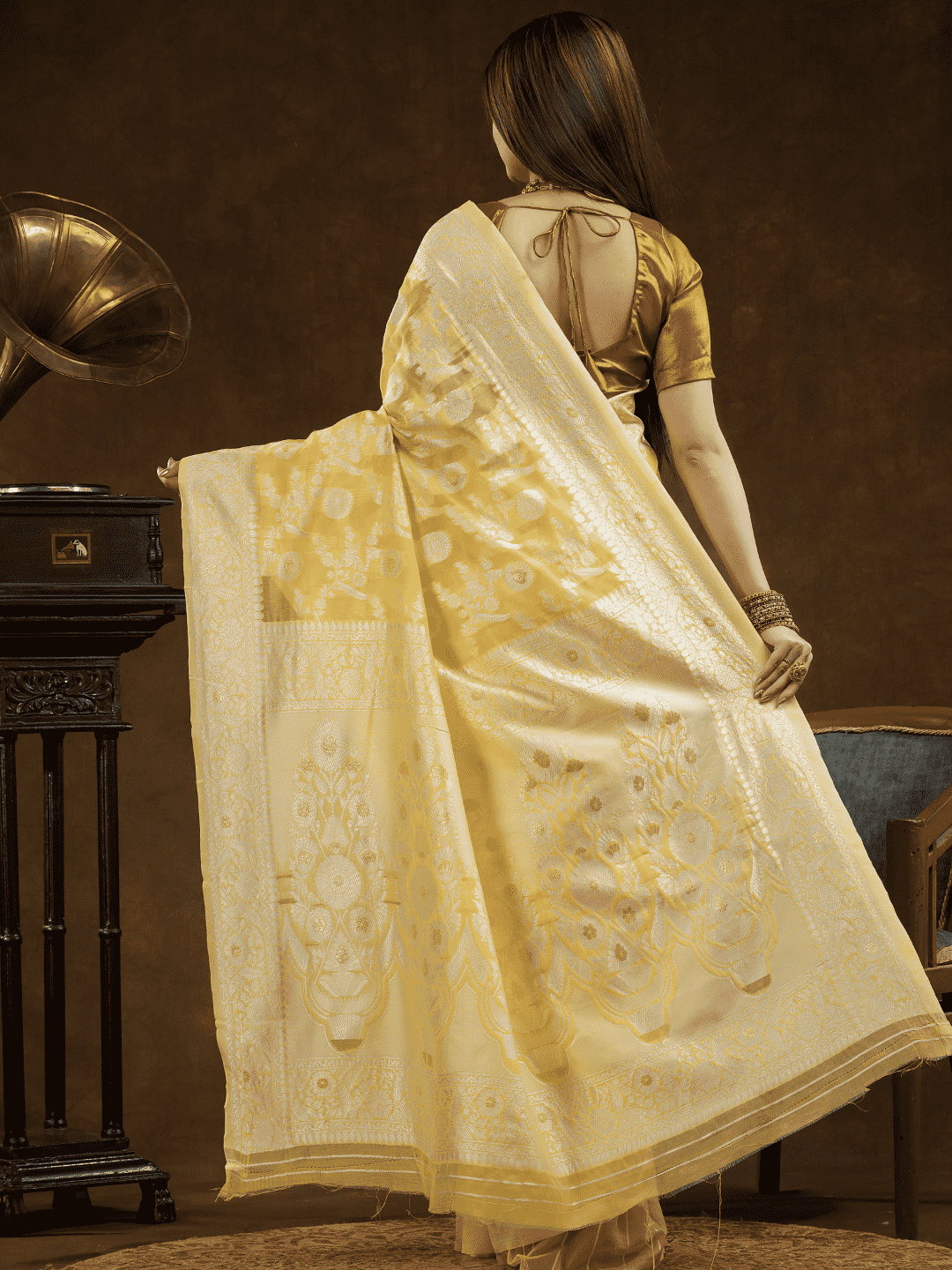 Light Yellow Cotton Silk Saree - 001