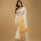 Cream White Linen Golden Zari  Saree - 016