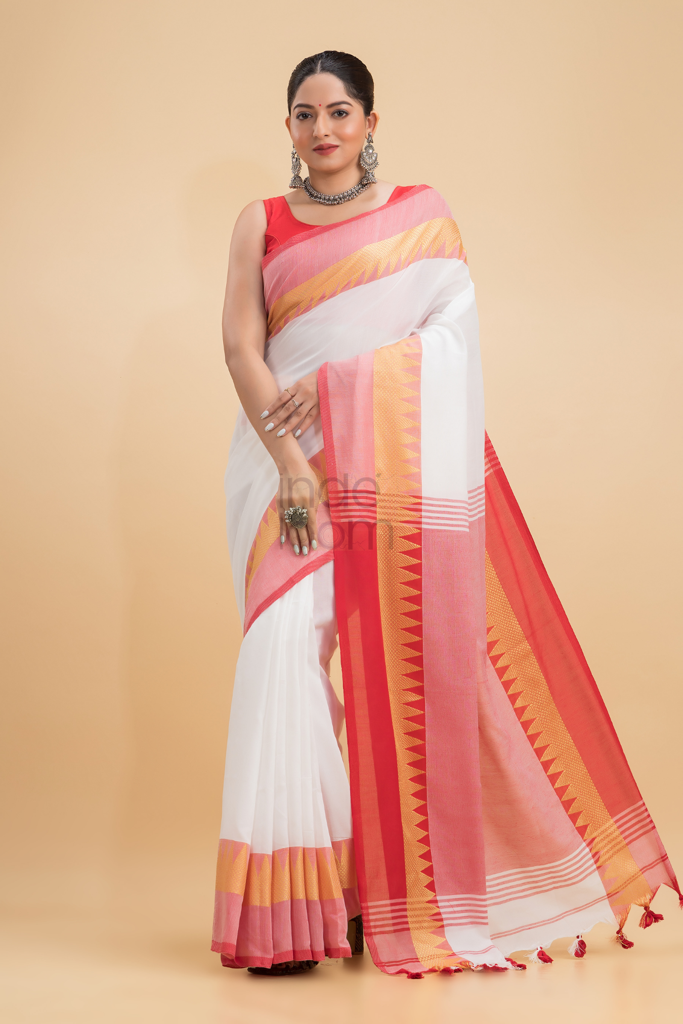 Dewali Silk Saree with Red and Golden Border-014 - indeloom