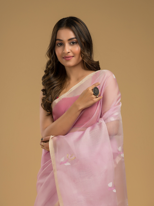 Jamdani Saree With Baby Pink - 016