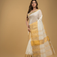 Cream White Linen Golden Zari  Saree - 016