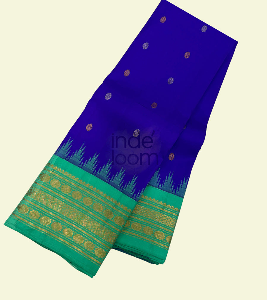 Royal Blue  with Green Pallu and Zari Kanjivaram Saree-033