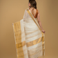 Cream White Linen Golden Zari  Saree - 016