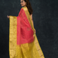 Pure Handloom Korvai Silk Cotton Saree in Punch Pink and golden Yellow Border with small buttas - 137