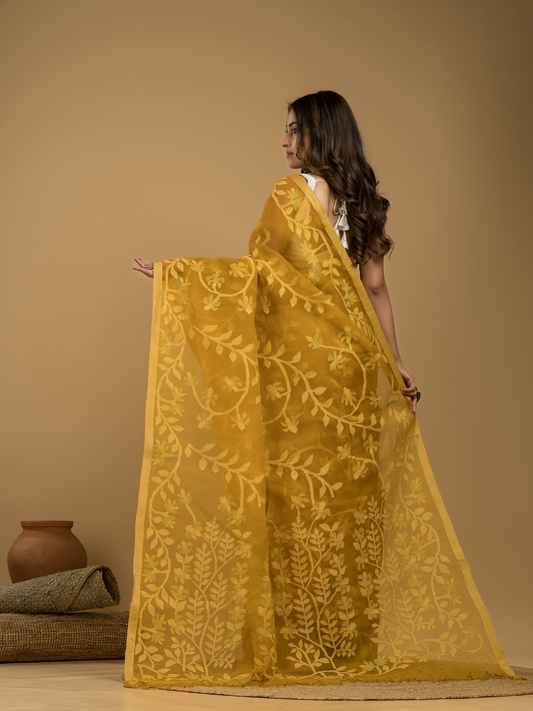 Jamdani Saree With Golden Yellow - 002