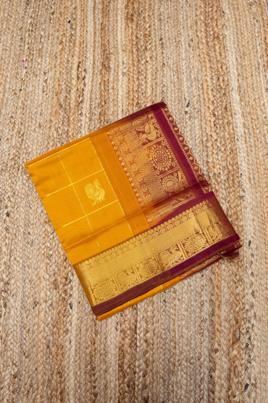 Golden Yellow Red Border  Korvai Saree -144