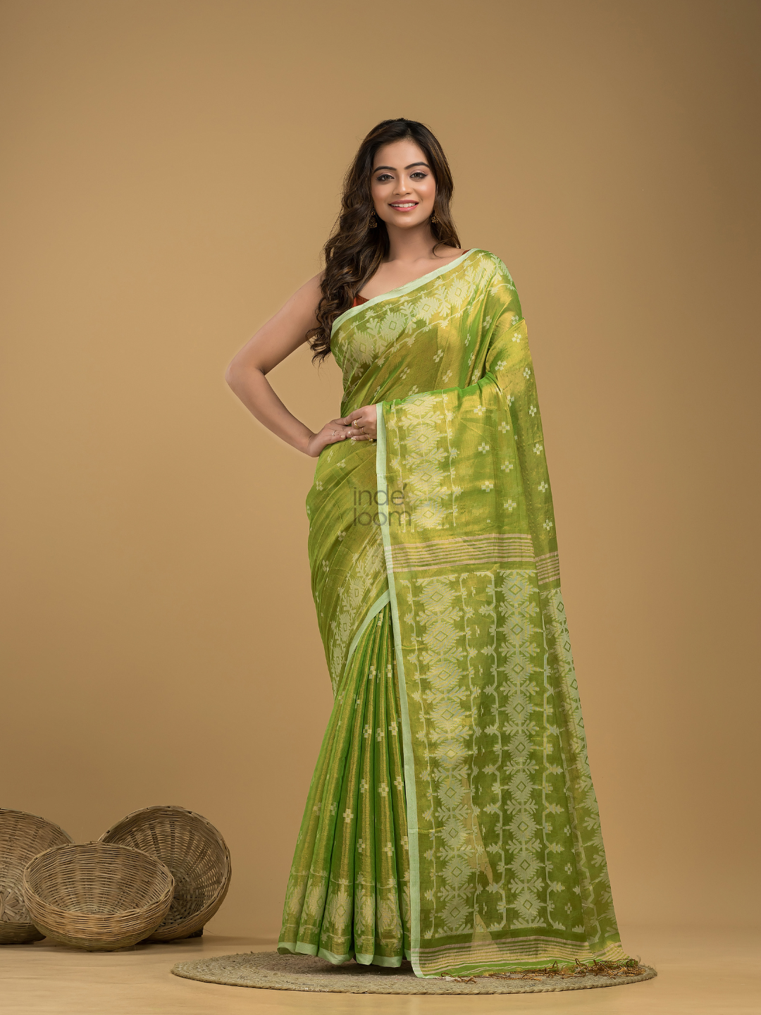 Jade Green Tissue  Silk Jamdani Saree - 002