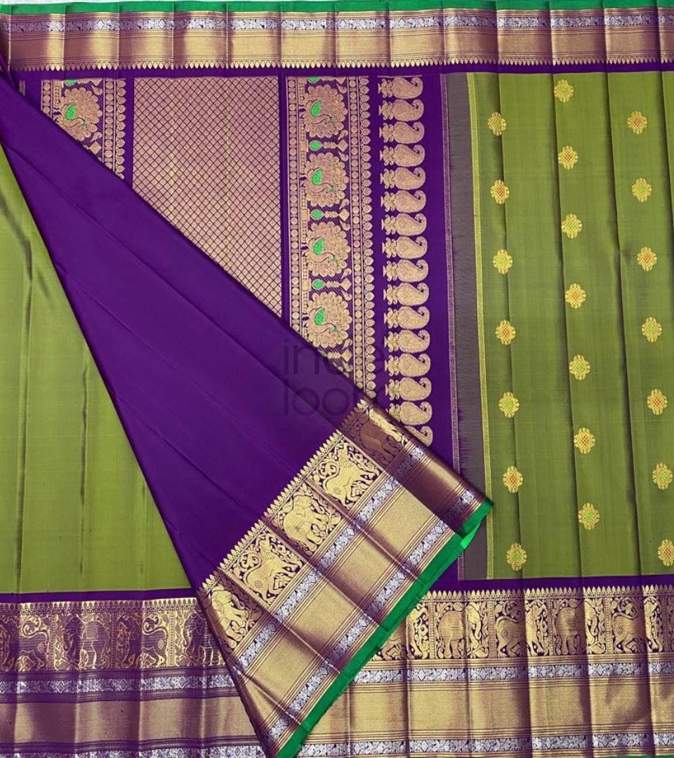 Moss Green and Gold Border Kanjivaram Silk Saree-009