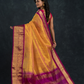 Pure handloom Korvai Silk Cotton Saree in Bright Yellow and Golden Purple Border - 099