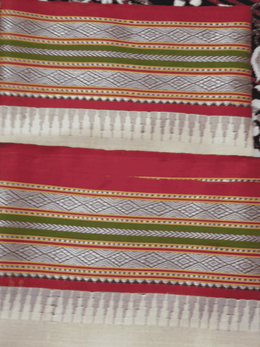 Beige & Berry Red Handloom Vidarbha Tussar Silk Saree with Multicolor Contrast Border -038 - indeloom