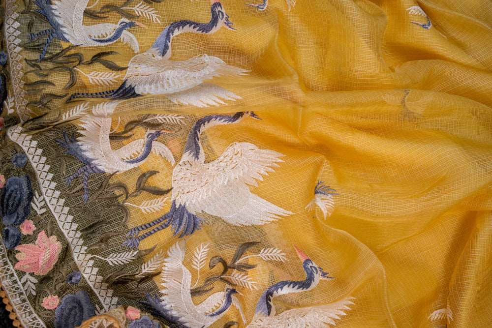 Amber Yellow Embroidery Saree-034