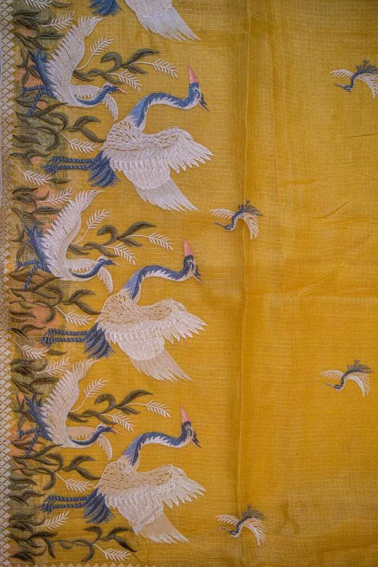 Amber Yellow Embroidery Saree-034