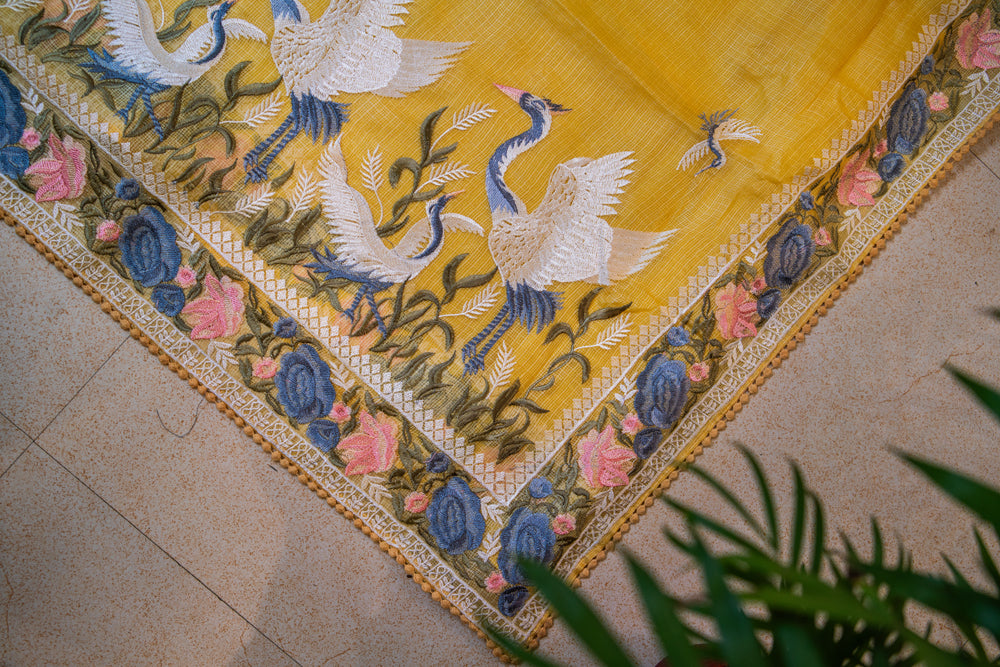 Golden Turmeric Yellow Embroidery Saree-001