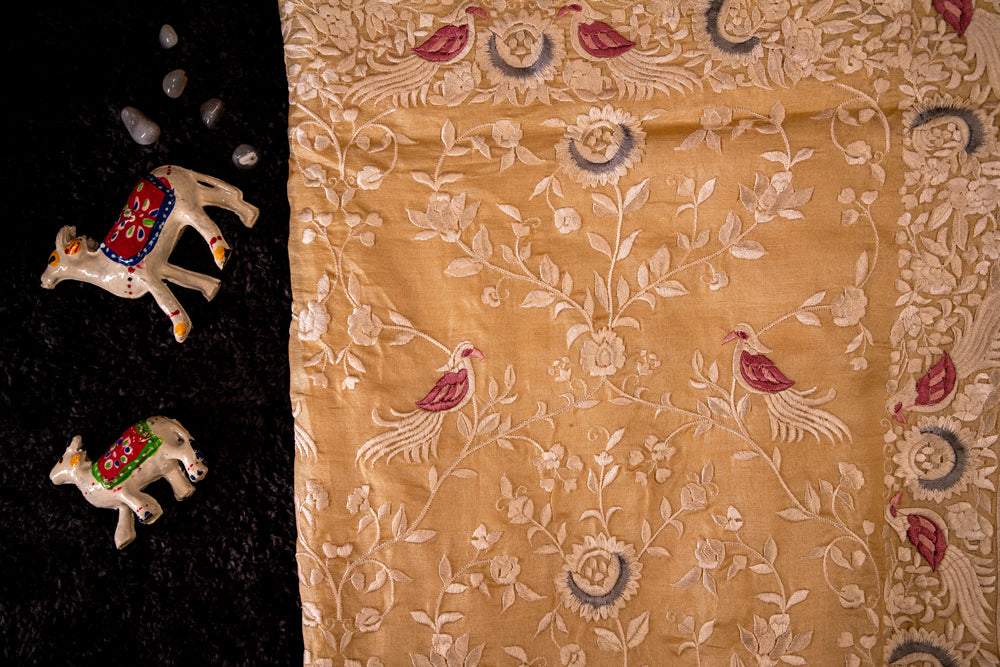 Golden Orange Embroidery Saree-004