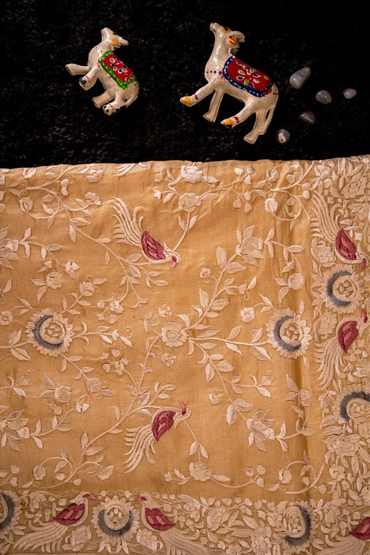 Pale Orangeish Brown Embroidery Saree-037