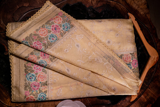 Pale Yellowish Brown Embriodery Saree-019